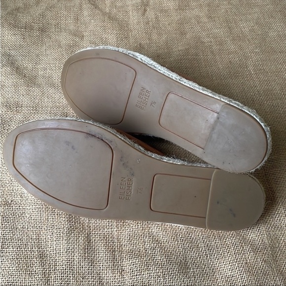 Eileen Fisher Kai Tumbled Leather Espadrille COGNAC Size 7 1/2 Sold Out - Picture 7 of 16